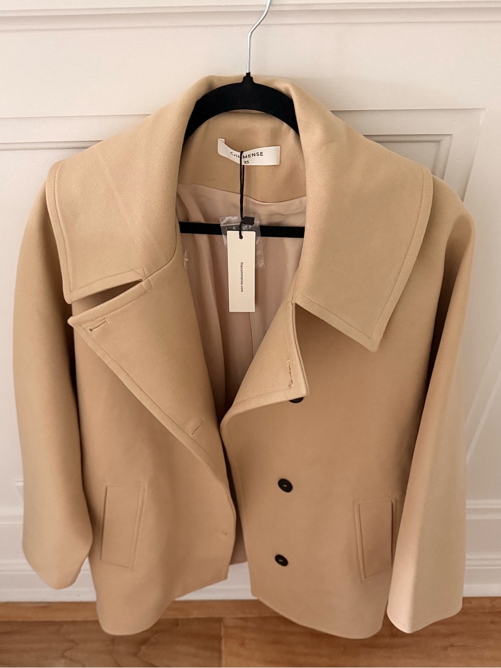 Commense Beige Pea Coat with Oversized Collar